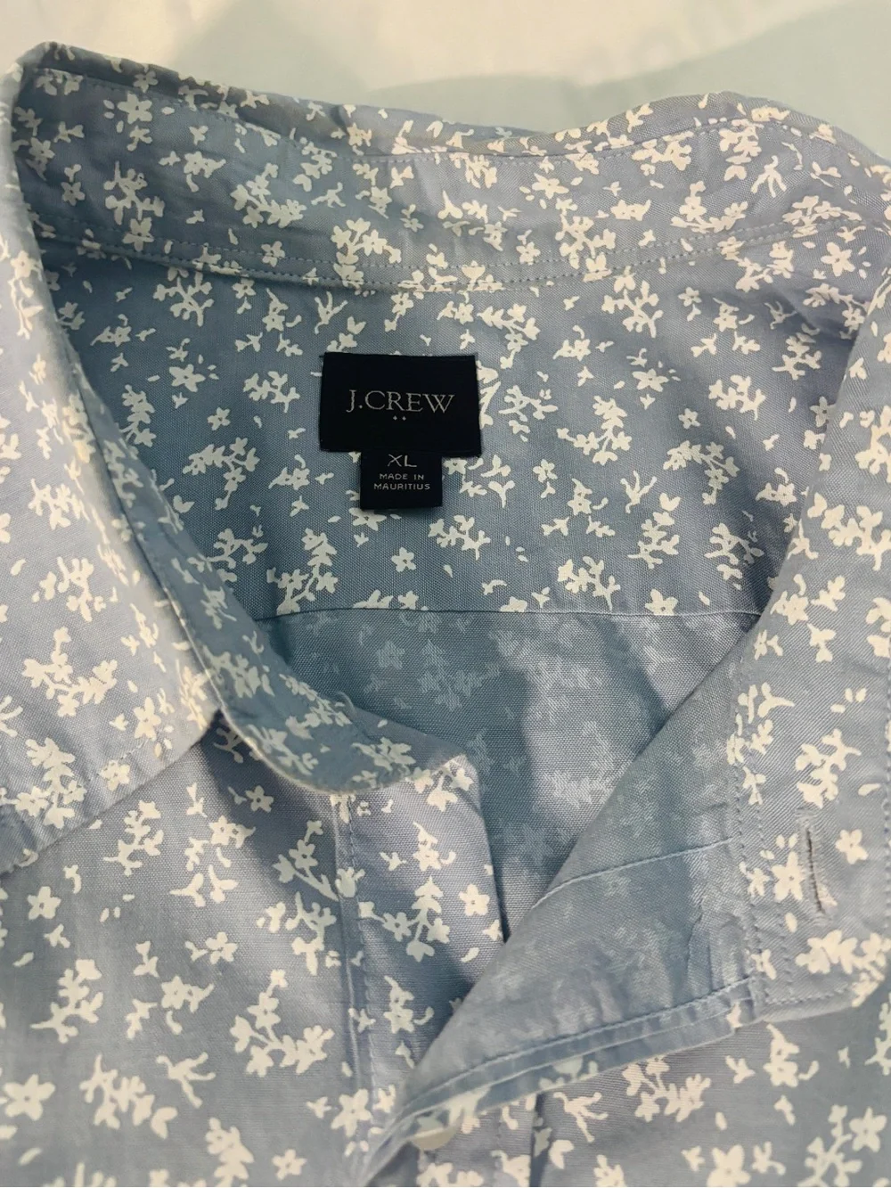 J. Crew Pale Blue Button-Up with White Floral Print